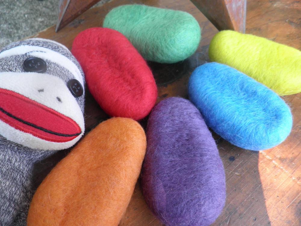 Sensory Wool Toy Set Of 6. Wool Rock Pods. Meditation Wool Rocks, Vibrant Colour Set, Waldorf Natural Toys, Eco Friendly Toy Set.
