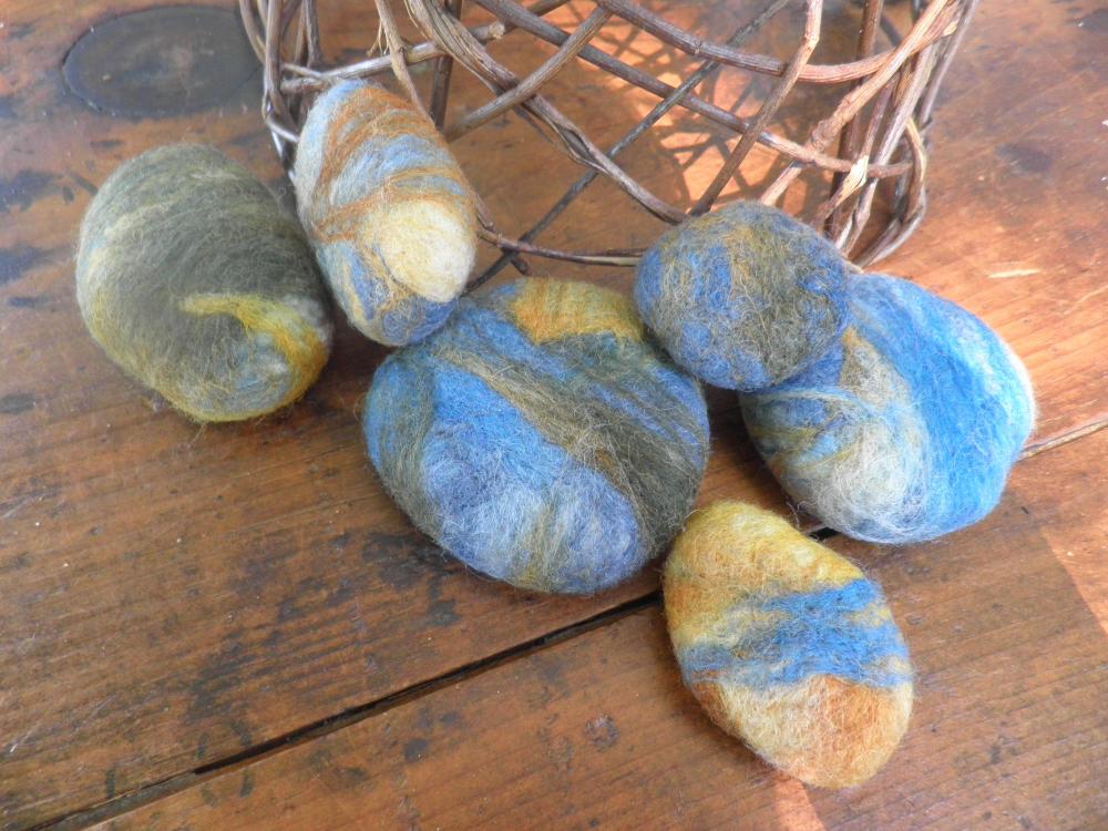 Felted Wool Rocks, Novelty, Wool River Rocks, Collectible Rocks Set Of 6, Eco Friendly Home Decor. Gift Idea Under 25. Natural Home Accent.