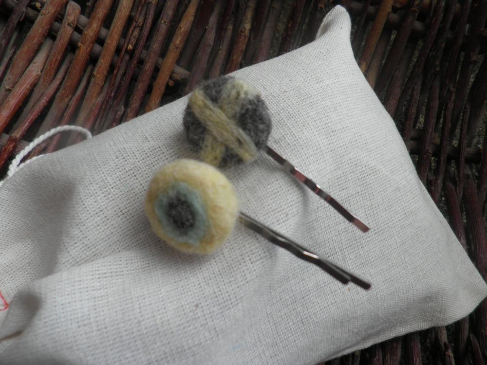 Wool Hair Pins, Bobby Pins With Wool Accents, Natural. Sets Of 2. Accessories For Hair, Boho And Eco Friendly. Ooak For Hair.
